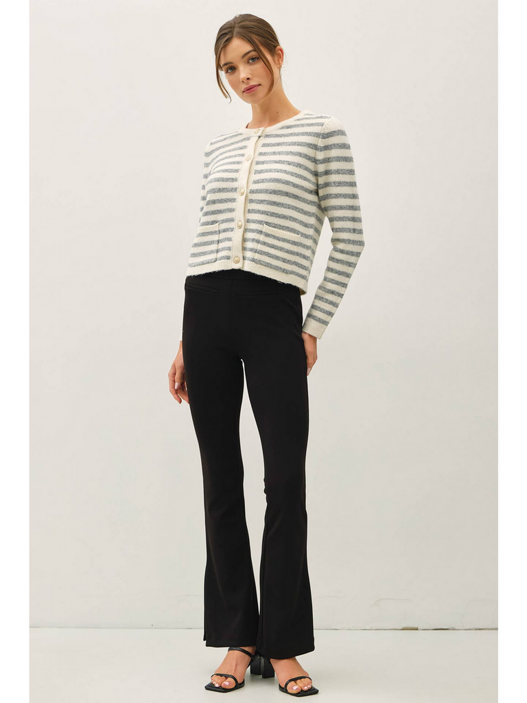 Be Cool Striped Wool Blend Button Up Cardigan