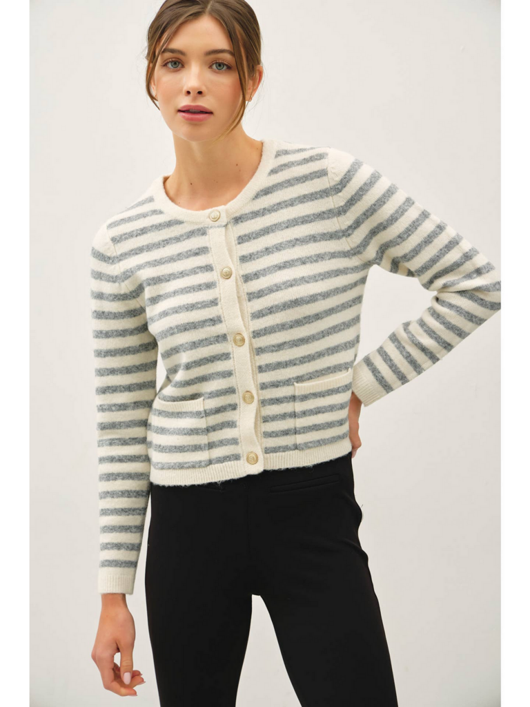 Be Cool Striped Wool Blend Button Up Cardigan