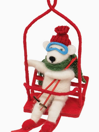 Bright Ideas Ski Lift Polar Bear Felted Ornament