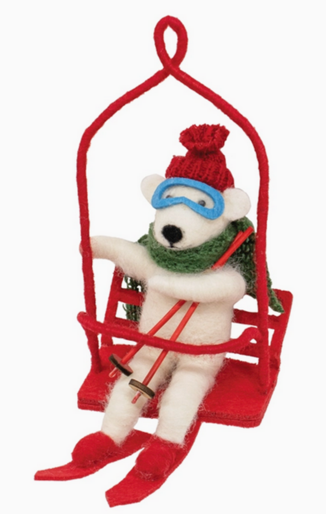 Bright Ideas Ski Lift Polar Bear Felted Ornament