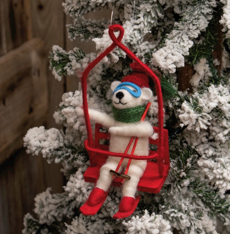 Bright Ideas Ski Lift Polar Bear Felted Ornament
