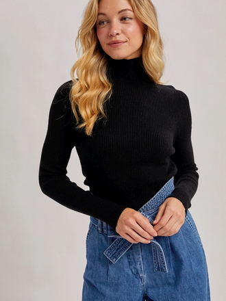 Bluivy Wholegarment Mock Neck Ribbed Knit Top