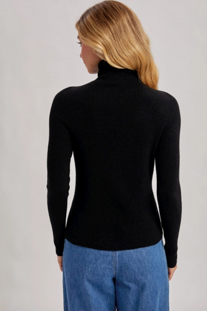 Bluivy Wholegarment Mock Neck Ribbed Knit Top