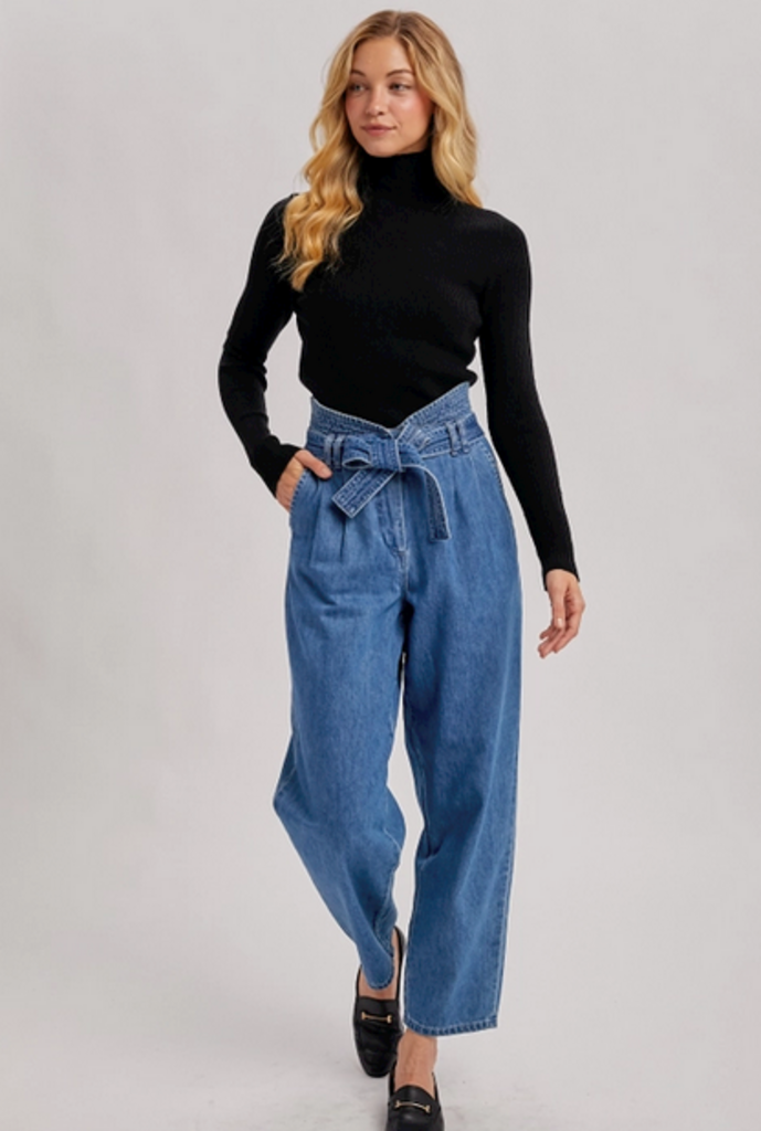 Bluivy Wholegarment Mock Neck Ribbed Knit Top