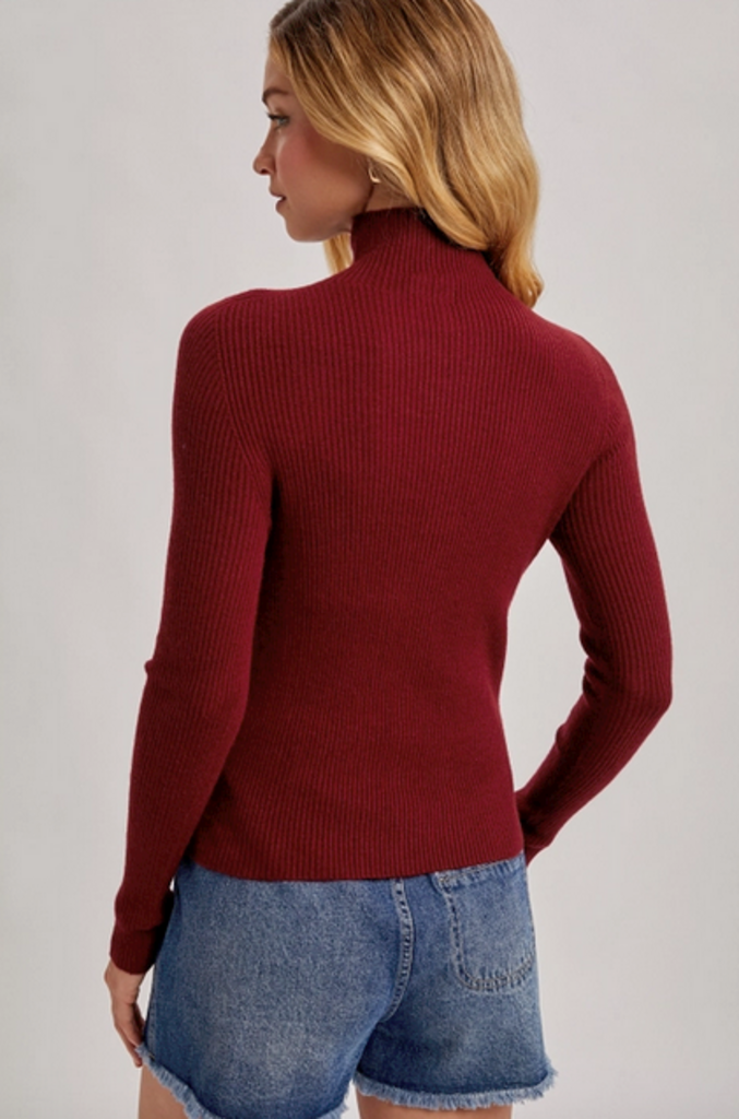 Bluivy Wholegarment Mock Neck Ribbed Knit Top