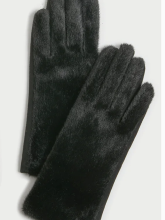 Look By M Faux Fur Suede Gloves - Black