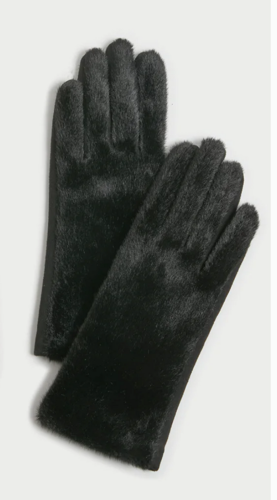 Look By M Faux Fur Suede Gloves - Black