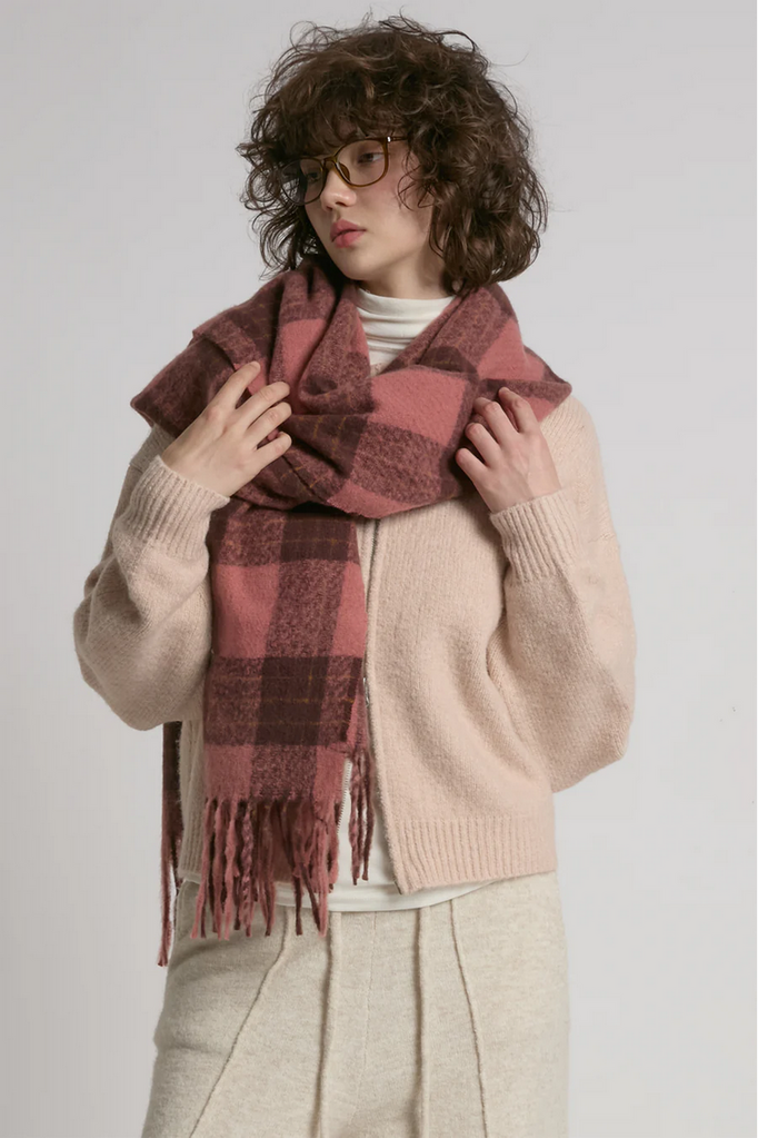Look By M Rosewood Check Scarf - Pink
