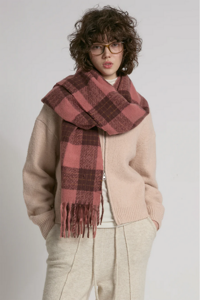 Look By M Rosewood Check Scarf - Pink