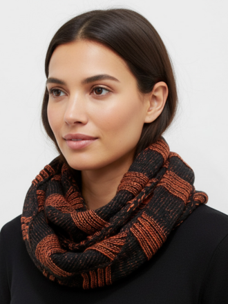 Blue Suede Striped Textured Knit Infinity Scarf