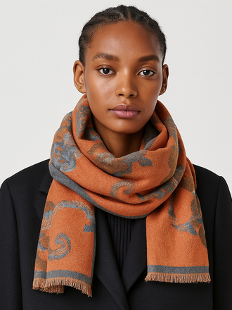 Blue Suede Floral Pattern Fringe  Scarf