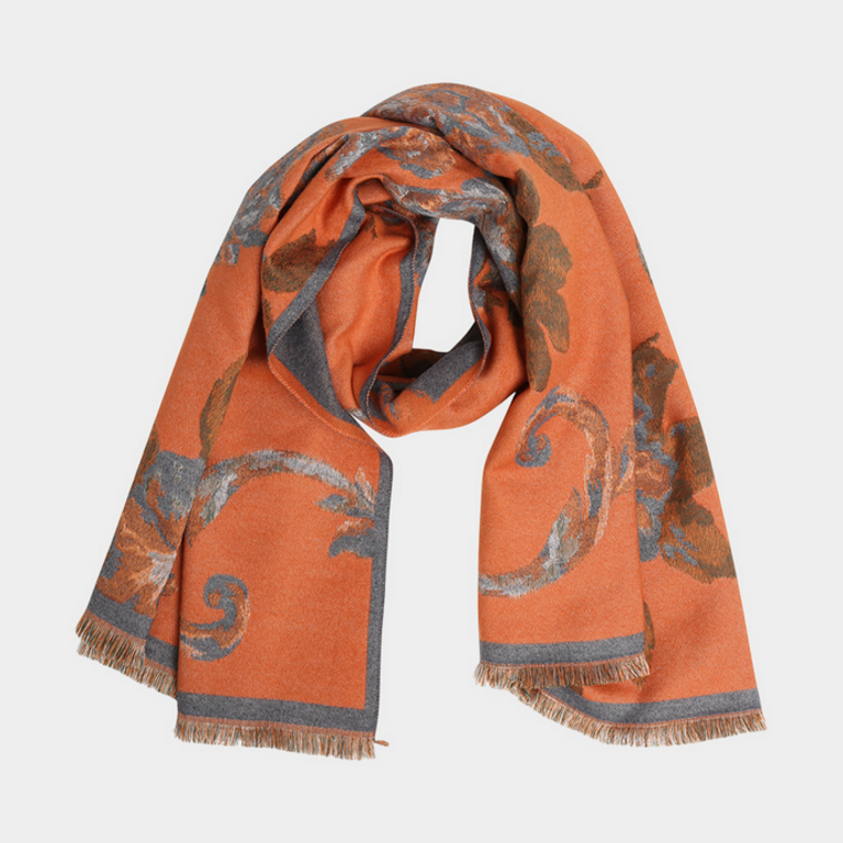 Blue Suede Floral Pattern Fringe  Scarf