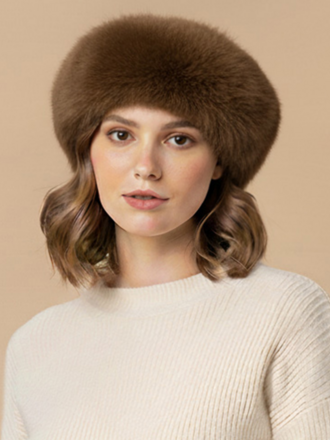 Blue Suede Plush Faux Fur Round Winter Beret Hat