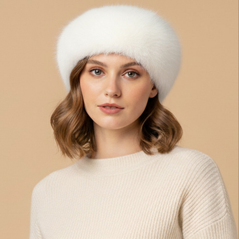 Blue Suede Plush Faux Fur Round Winter Beret Hat