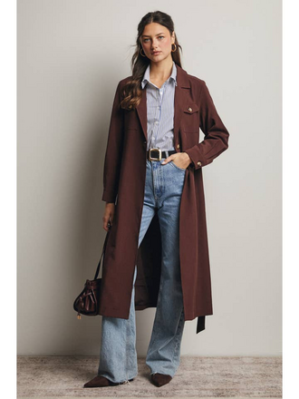 Forte Double Pocket Belted Trench Coat in Chestnut