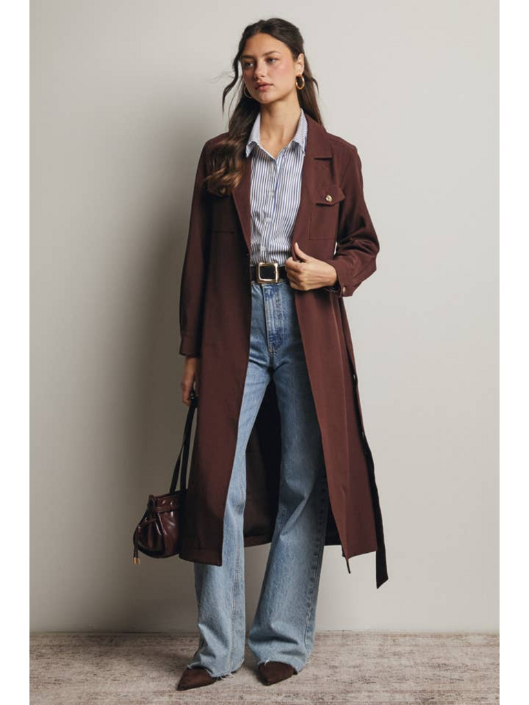 Forte Double Pocket Belted Trench Coat in Chestnut