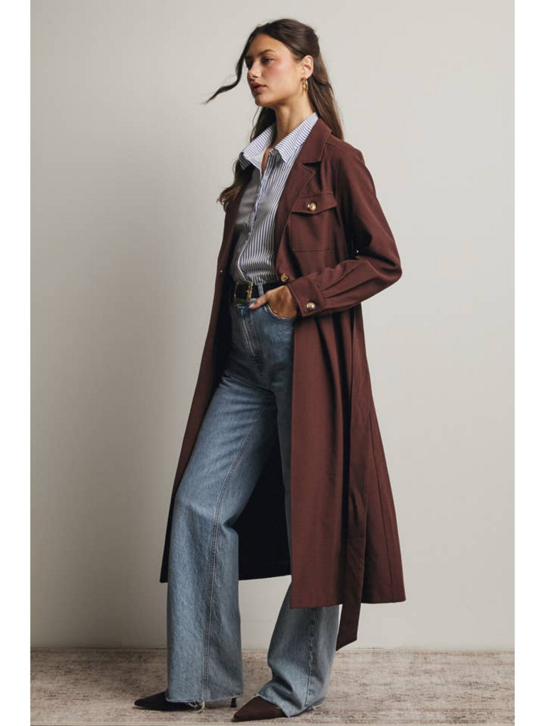 Forte Double Pocket Belted Trench Coat in Chestnut
