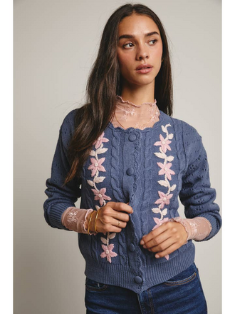 Forte Floral Embroidered Knit Cardigan
