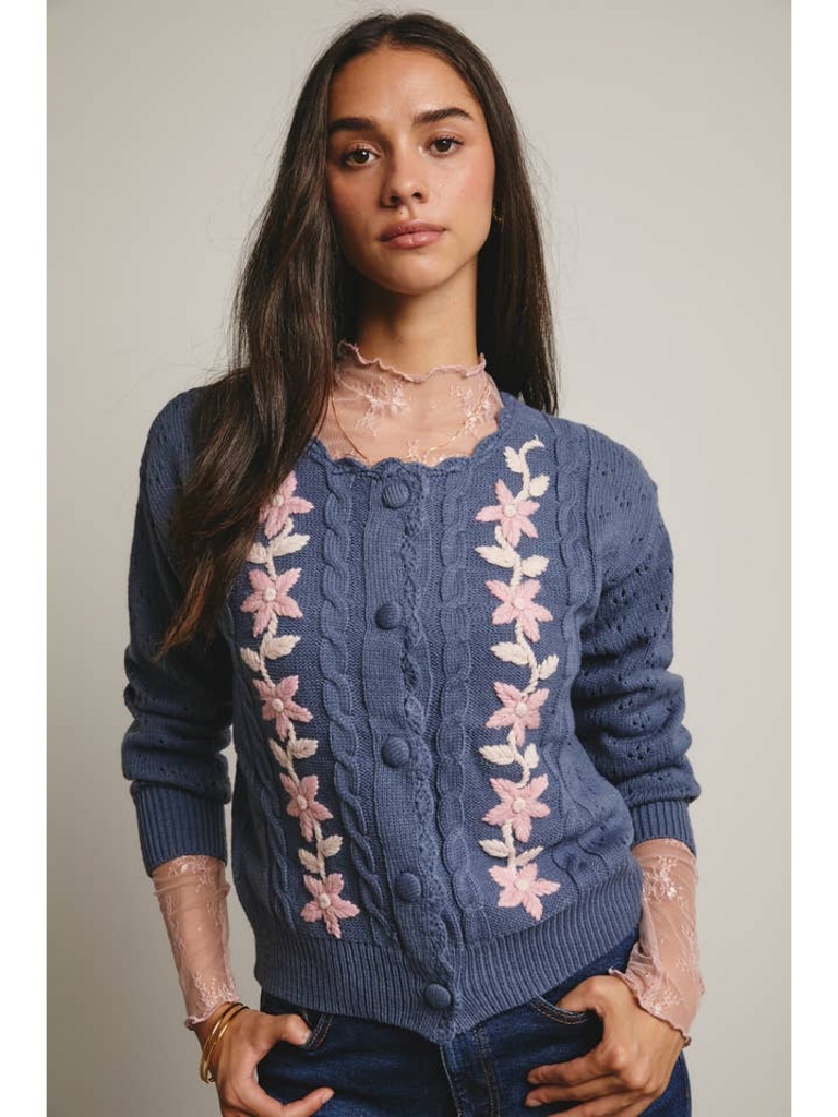 Forte Floral Embroidered Knit Cardigan