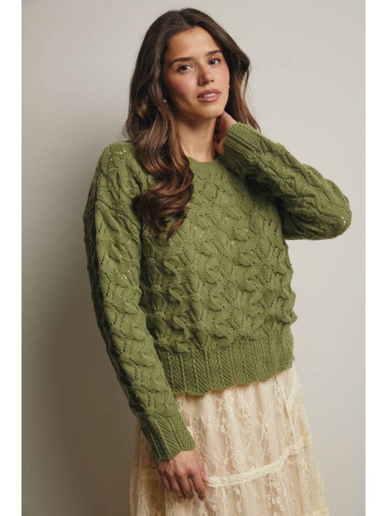Forte Open-Knit Pointelle Sweater
