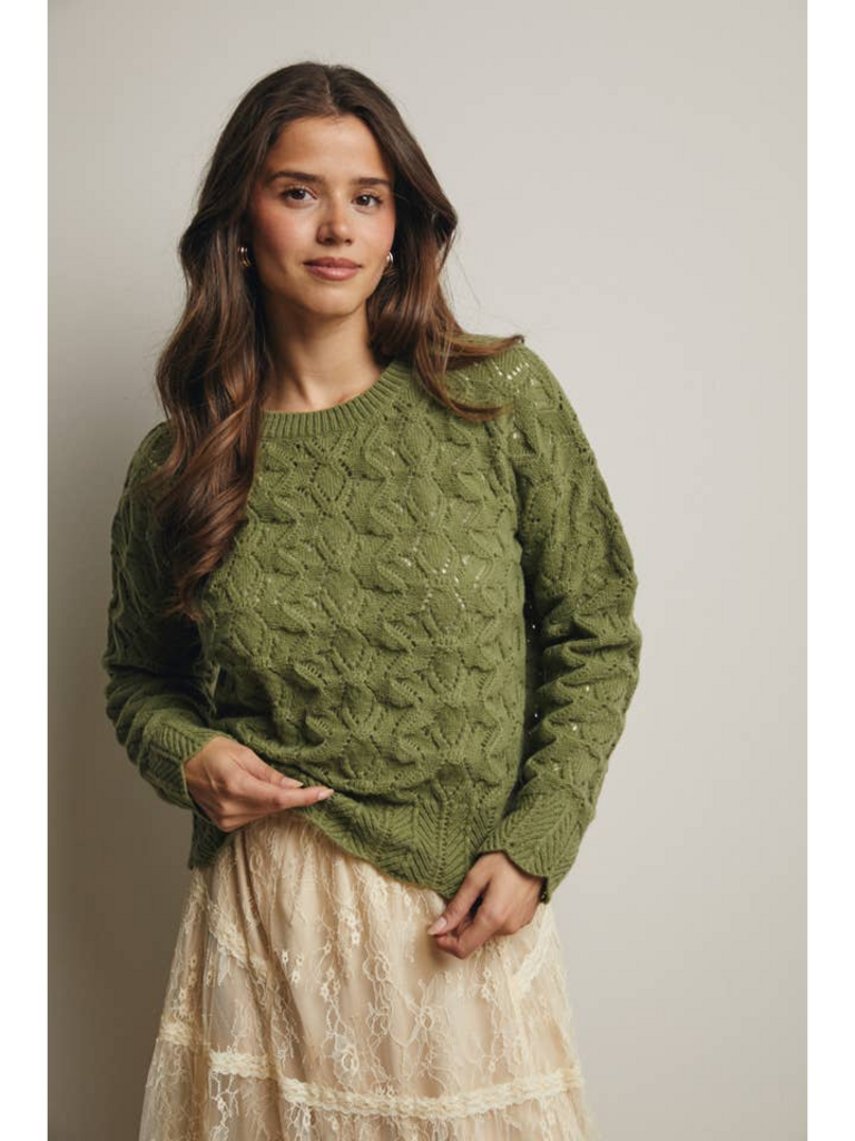 Forte Open-Knit Pointelle Sweater