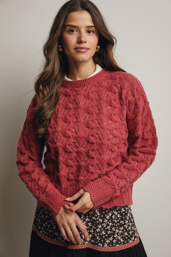 Forte Open-Knit Pointelle Sweater