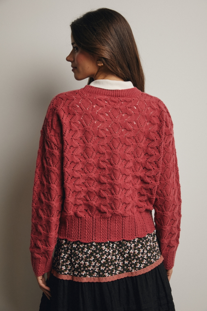 Forte Open-Knit Pointelle Sweater