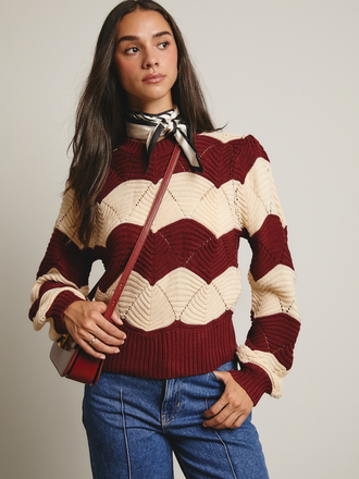 Forte Wave Knit Chevron Pullover