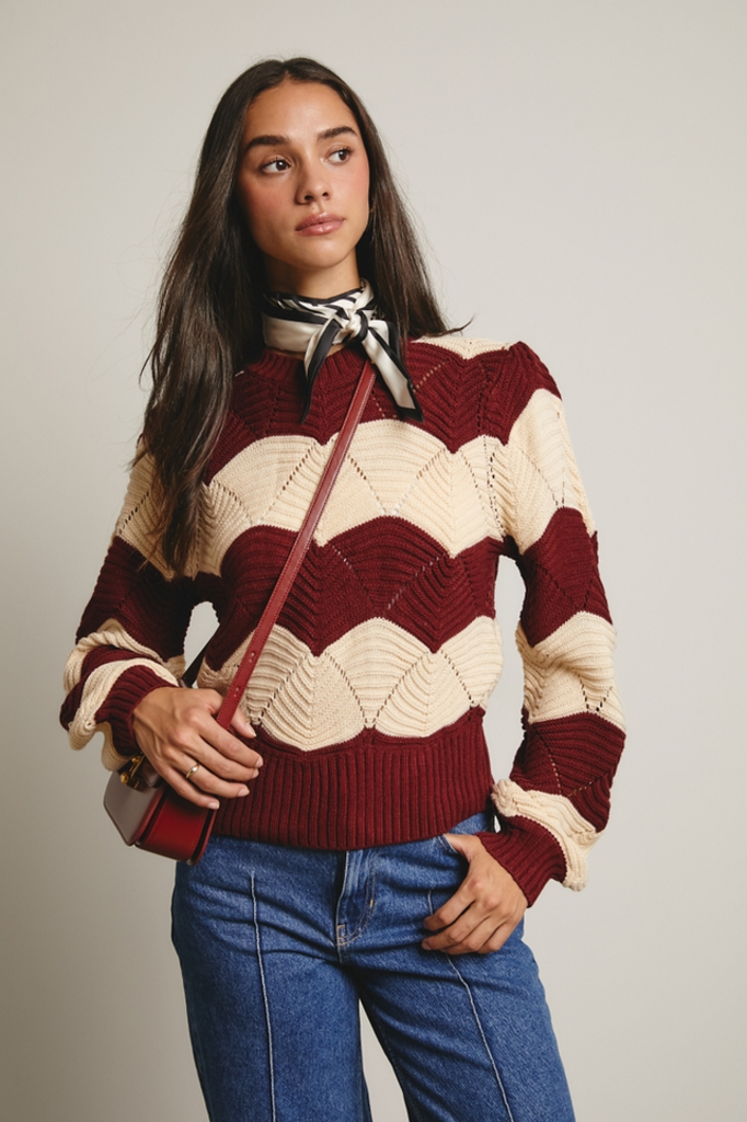 Forte Wave Knit Chevron Pullover