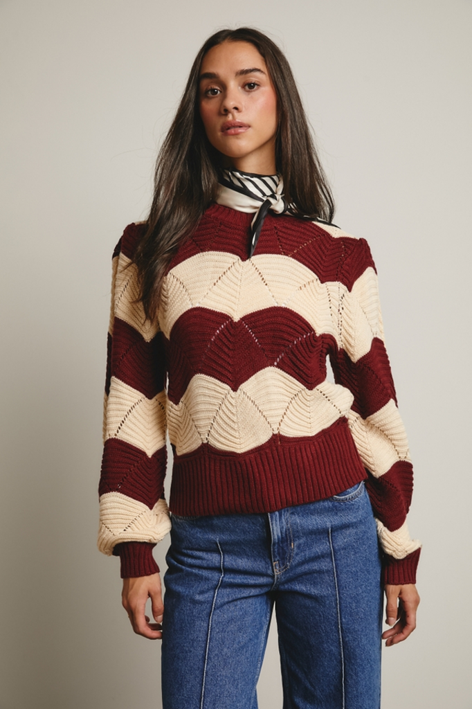 Forte Wave Knit Chevron Pullover