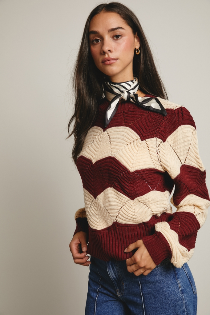 Forte Wave Knit Chevron Pullover