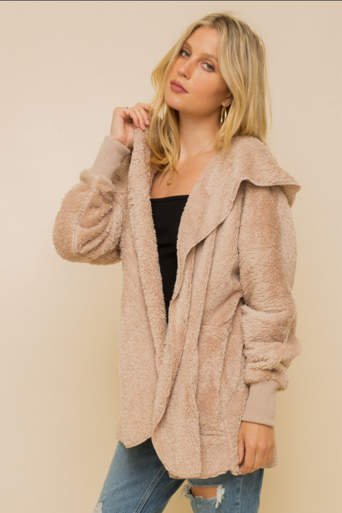 Hem & Thread Faux Fur Plush Hoodie Jacket