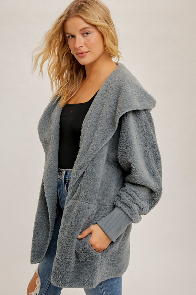 Hem & Thread Faux Fur Plush Hoodie Jacket