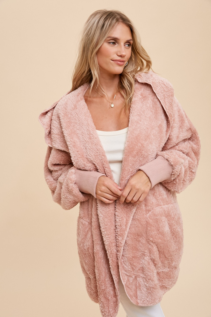Hem & Thread Faux Fur Plush Hoodie Jacket