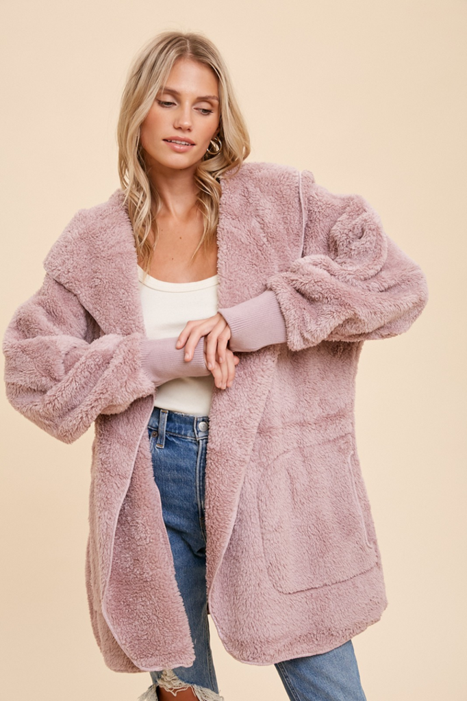 Hem & Thread Faux Fur Plush Hoodie Jacket