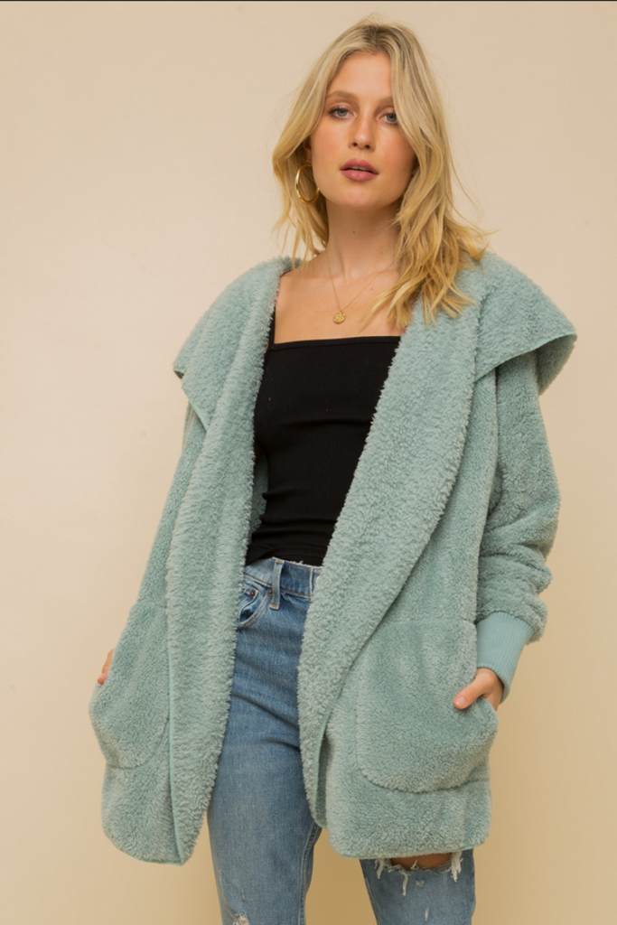 Hem & Thread Faux Fur Plush Hoodie Jacket