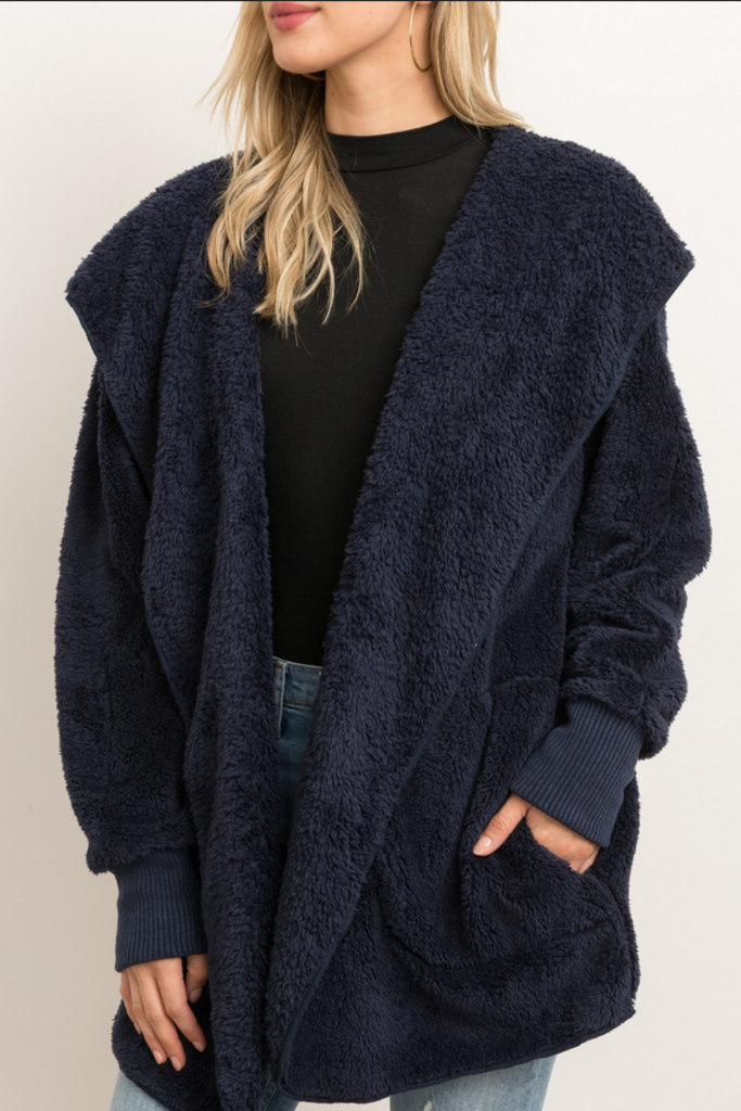 Hem & Thread Faux Fur Plush Hoodie Jacket