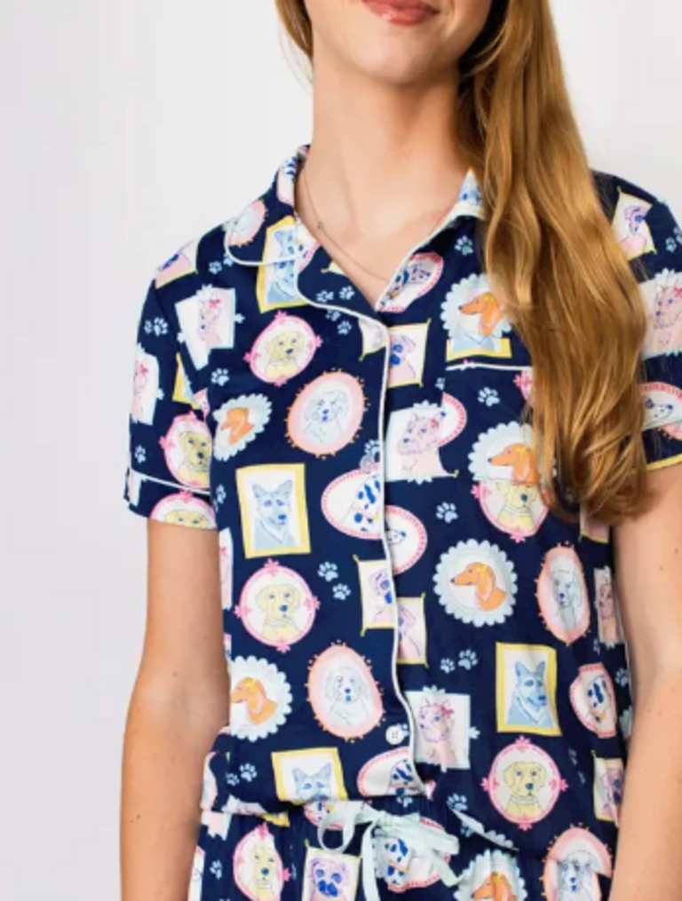 The Royal Standard Royal Pups Short Sleeve Button Up Sleep Shirt Royal