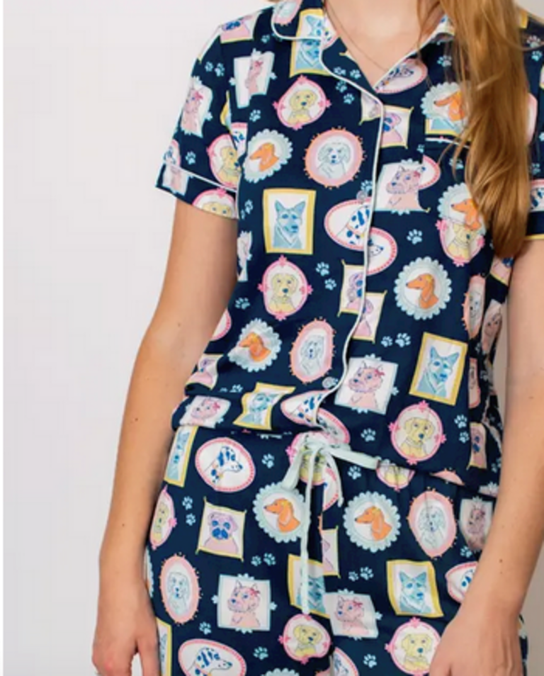 The Royal Standard Royal Pups Short Sleeve Button Up Sleep Shirt Royal