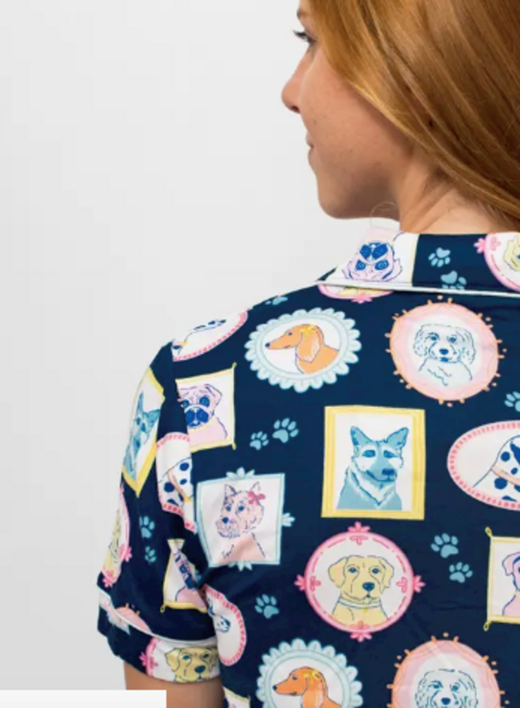 The Royal Standard Royal Pups Short Sleeve Button Up Sleep Shirt Royal