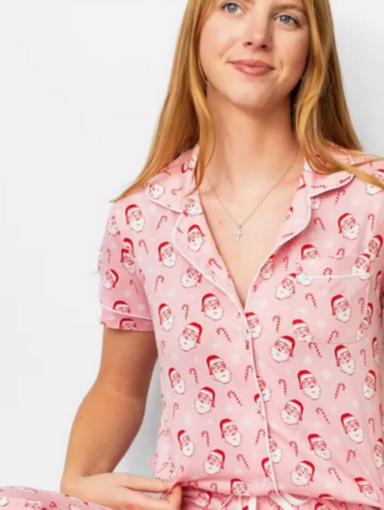 The Royal Standard Candy Cane Cutie Short Sleeve Button Up Sleep Shirt