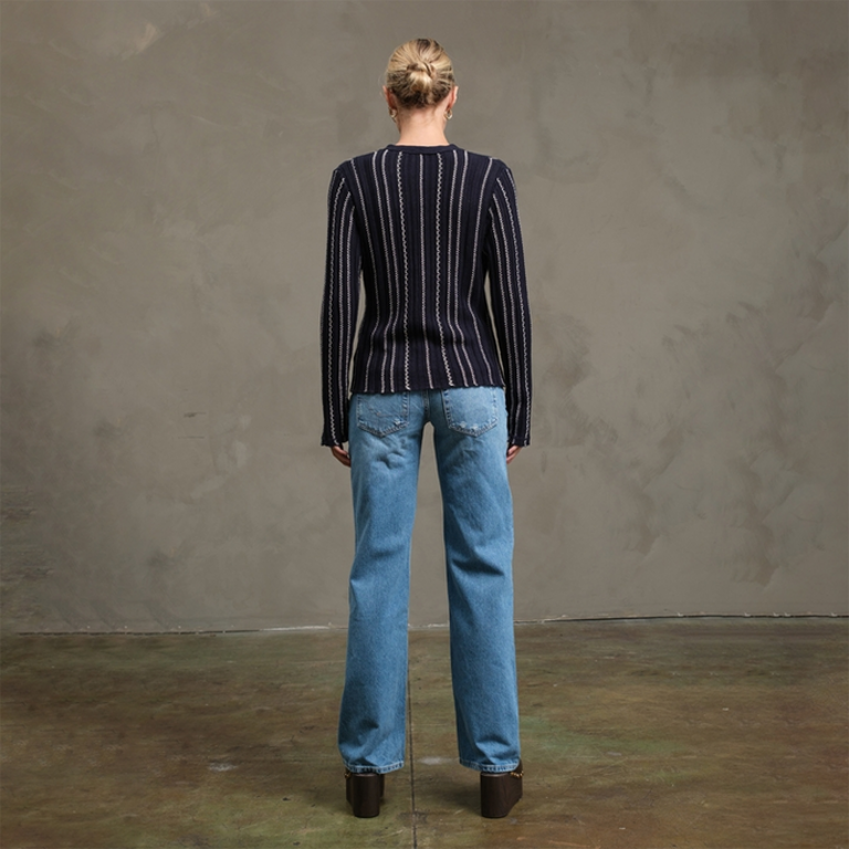 Raisonnel Slim Wavy Stitch Button Cardigan