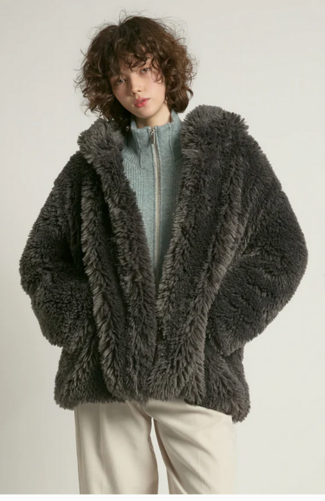 Look By M Shaggy Faux Fur Hooded Coat