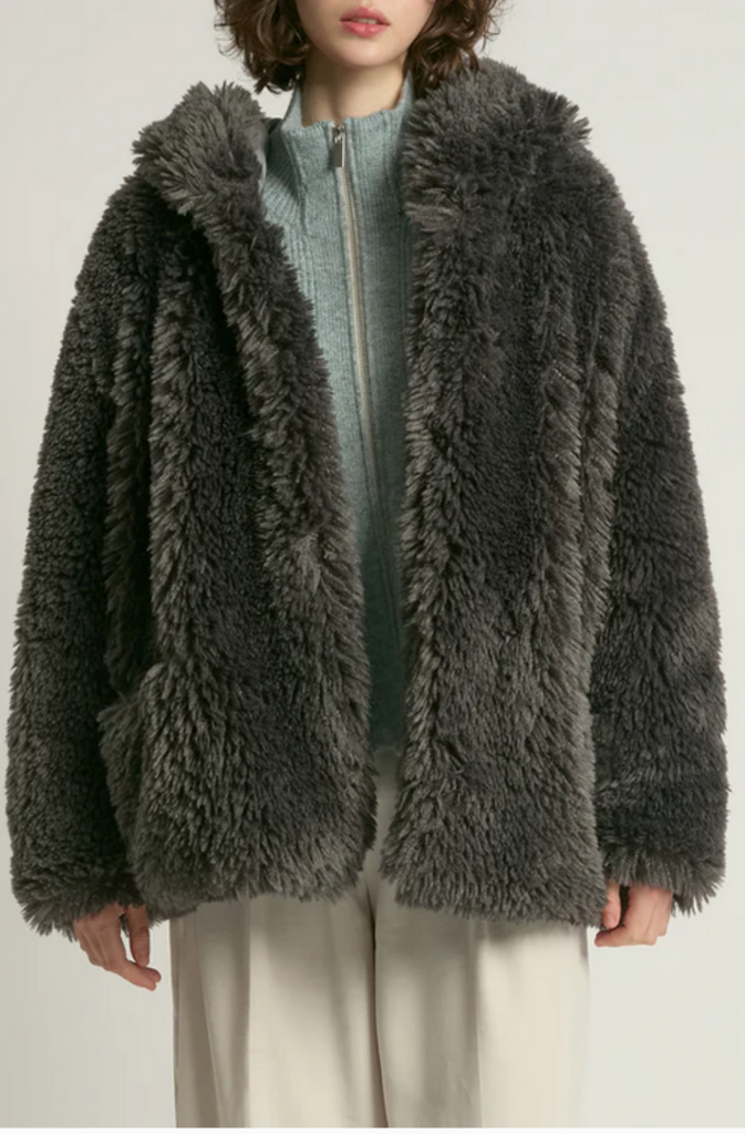 Look By M Shaggy Faux Fur Hooded Coat