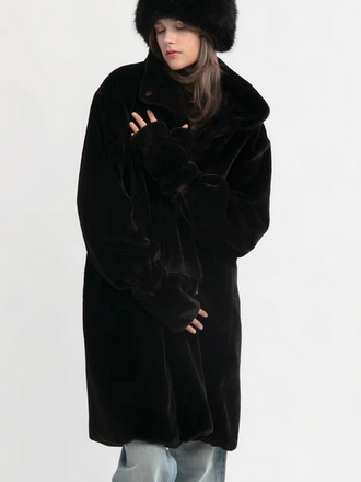 Look By M Shearling Stand Collar Coat