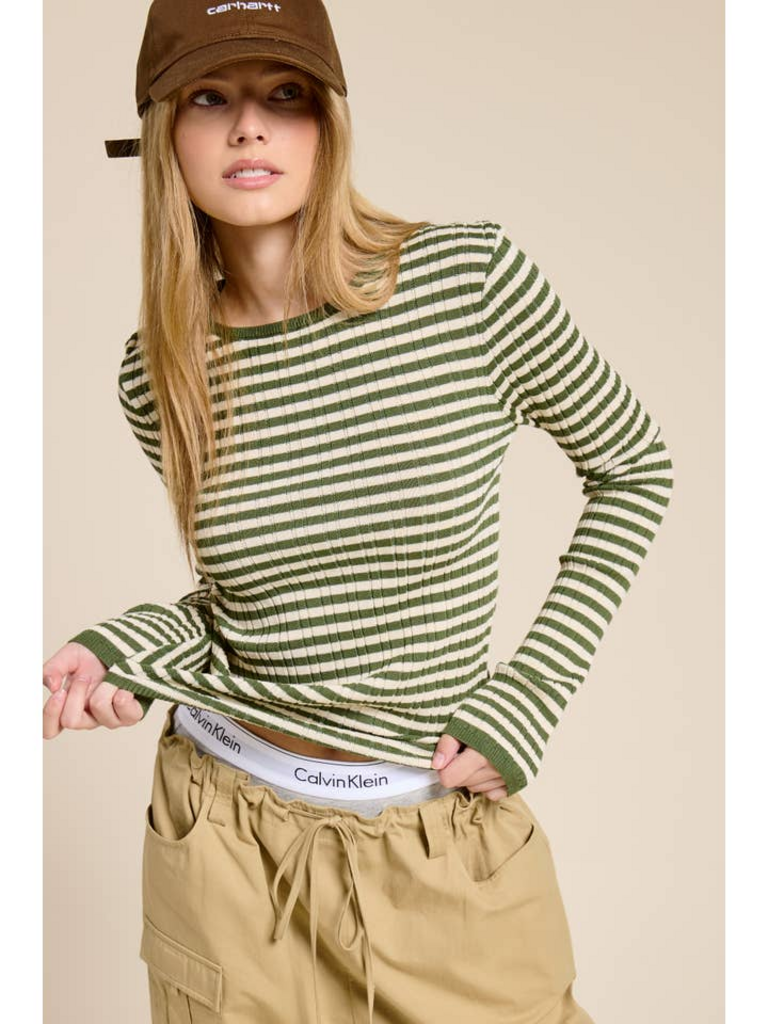 Mimosa Ribbed Knit Striped Long Sleeve Top