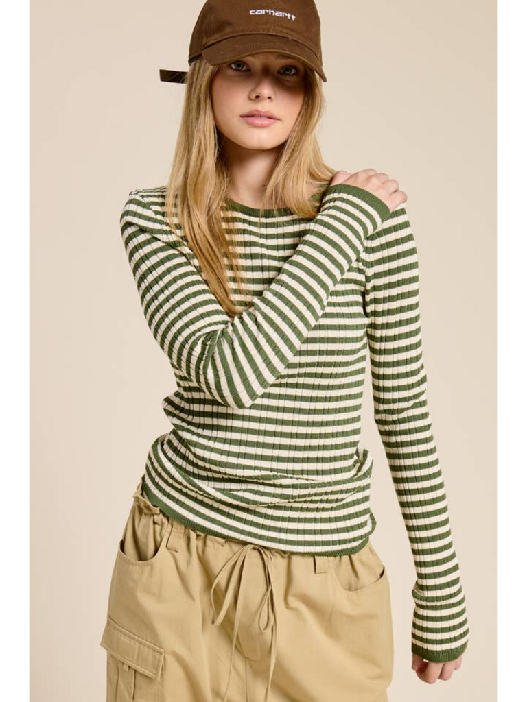 Mimosa Ribbed Knit Striped Long Sleeve Top