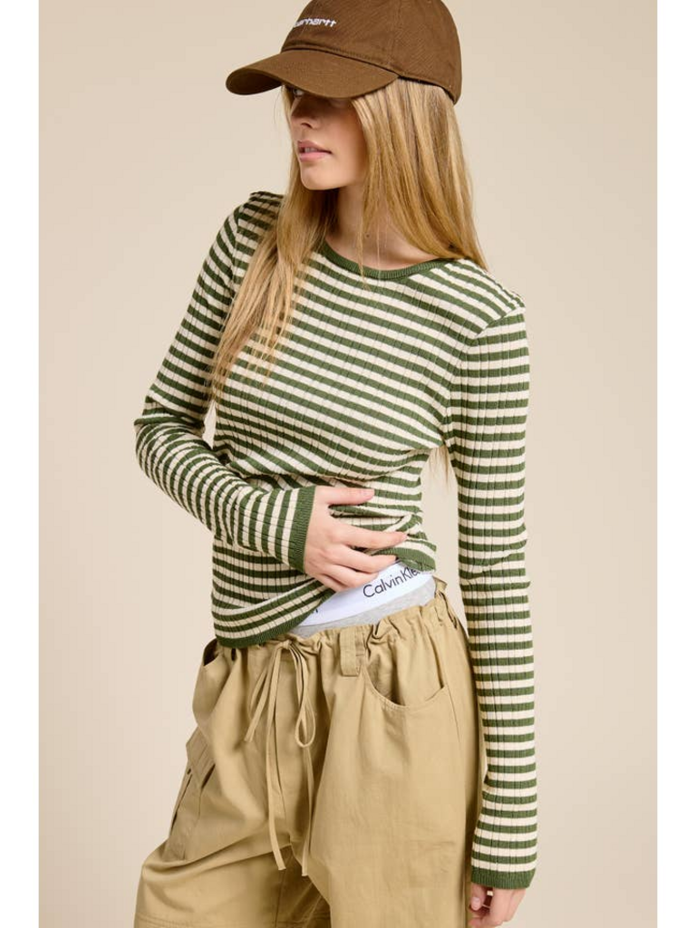 Mimosa Ribbed Knit Striped Long Sleeve Top