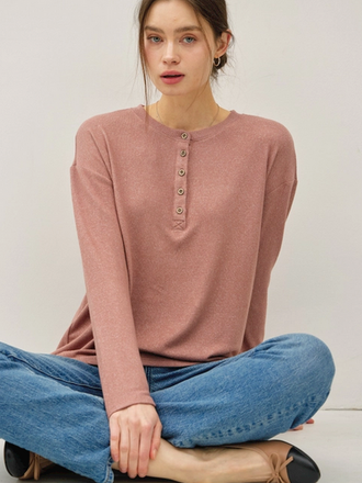 Be Cool Buttery Soft Hacci Henley Top