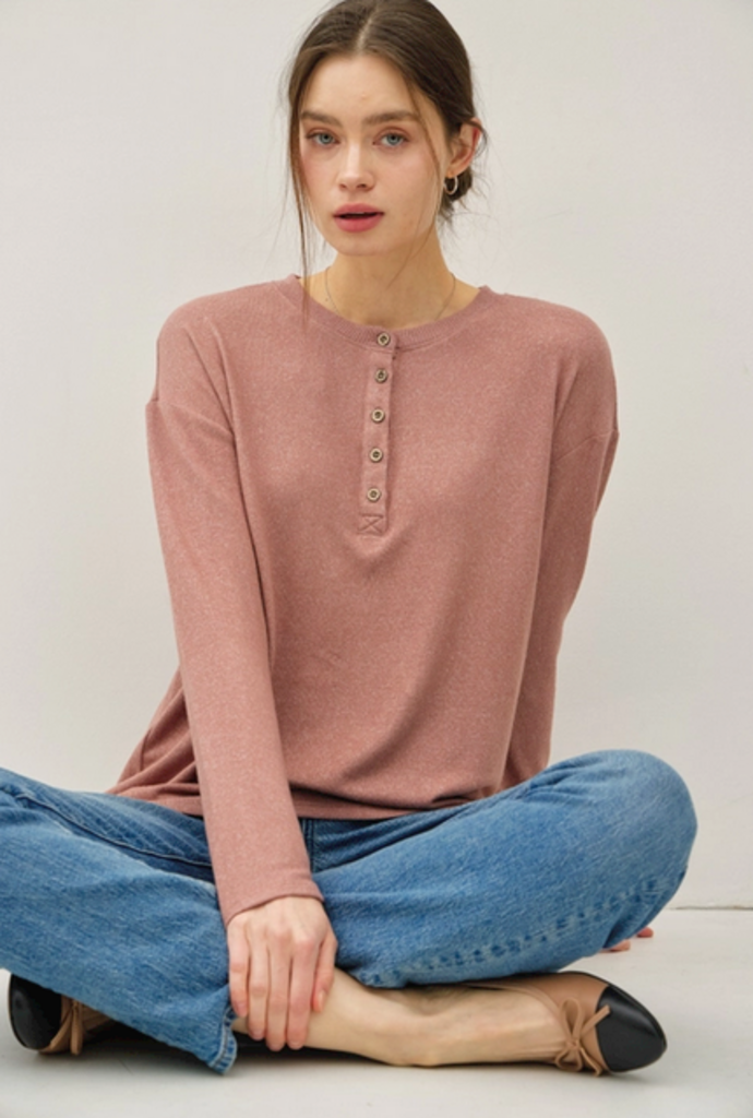 Be Cool Buttery Soft Hacci Henley Top